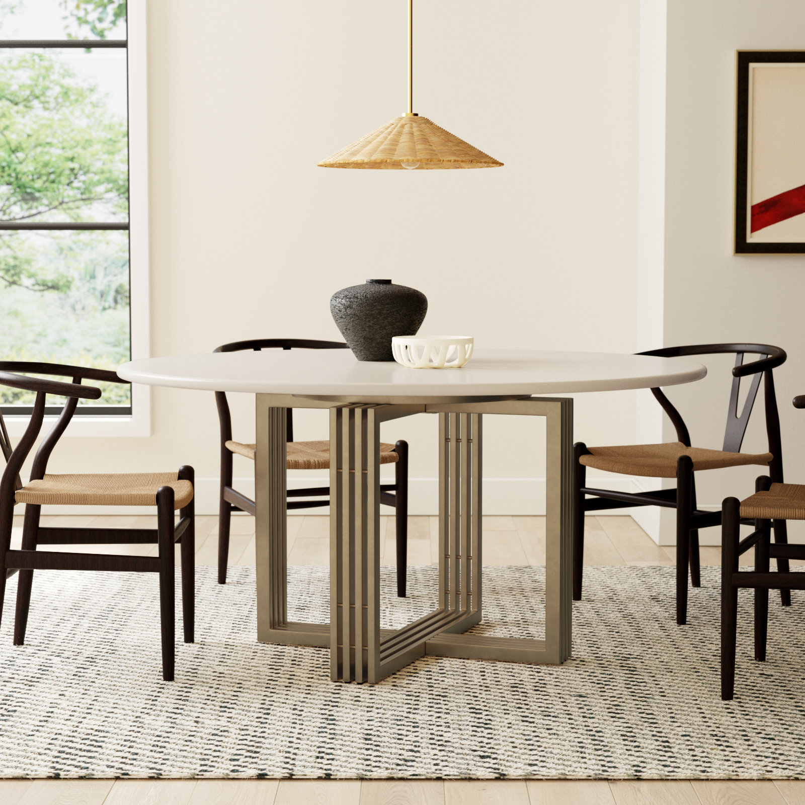Lela 60'' Round Dining Table, Antique Brass
