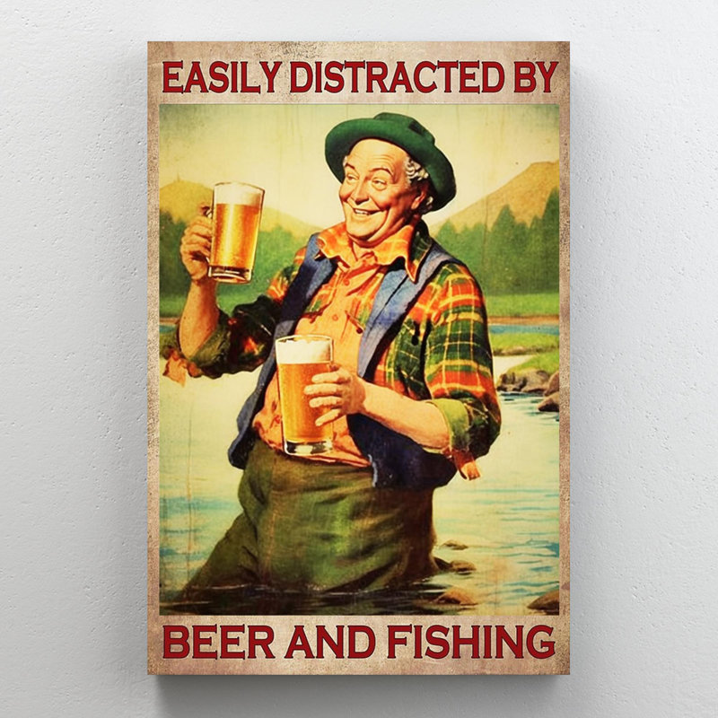 Bière et pêche 1 sur toile, H 14 po x l 11 po x P 1,25 po