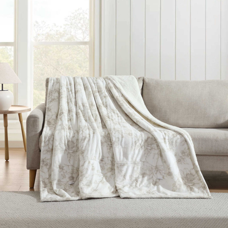 Couverture chauffante réversible imprimée Laura Ashley, Lit double, Beige