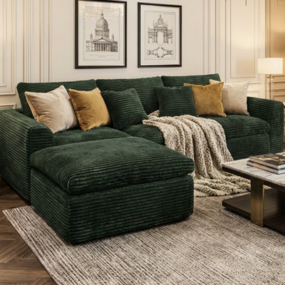 108-inch Boneless Sponge With 30 Density, Double-layer Cushions, 4 Seats, L-shaped, Rolled Arms, Pillow Back, Soft Seat, American Traditional, Corduroy, Quick Recovery High Density Foam, Cloud-like