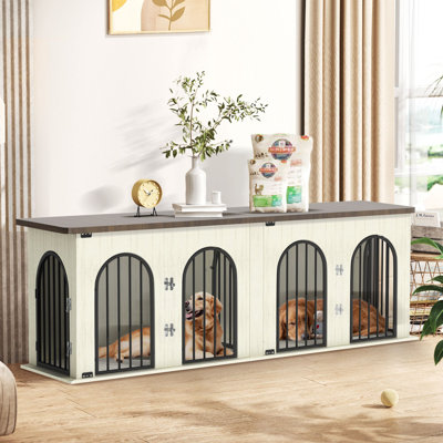 Cage pour chien robuste pour l'intérieur, cage pour chien de 71 po en bois de grand style avec cloison, meuble télé avec support pour 4 portes courbées XXL