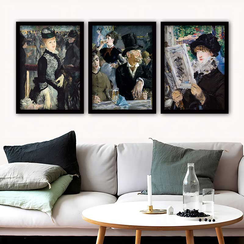 Ensemble de 3 peintures élégantes encadrées décoratives, 13,8 x 17,7 pouces chacune | 100% bois avec cadre 100% polystyrène (épaisseur: 0,8 pouce) | Impression numérique UV, parfaite pour le salon et la décoration intérieure