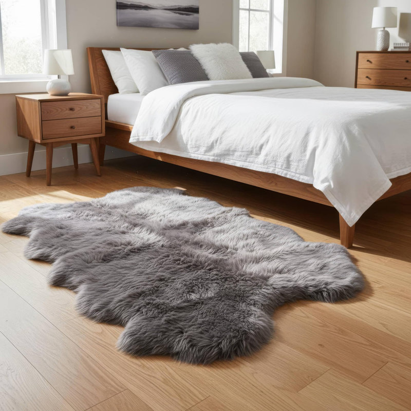 Tapis gris en peau de mouton Bershire, Nouveauté 4 pi x 6 pi