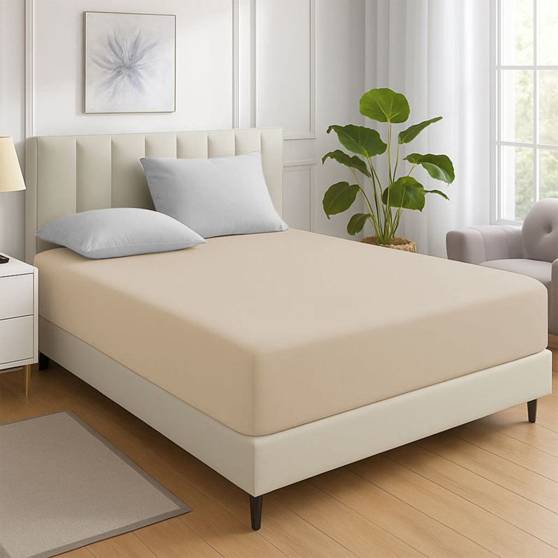 200 Thread Count Microfiber Deep Fitted Bed Sheet – 25cm Pocket, Beige, Double (4'6)