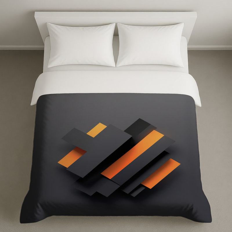 Housses de couette à formes géométriques noires et orange, Grand lit