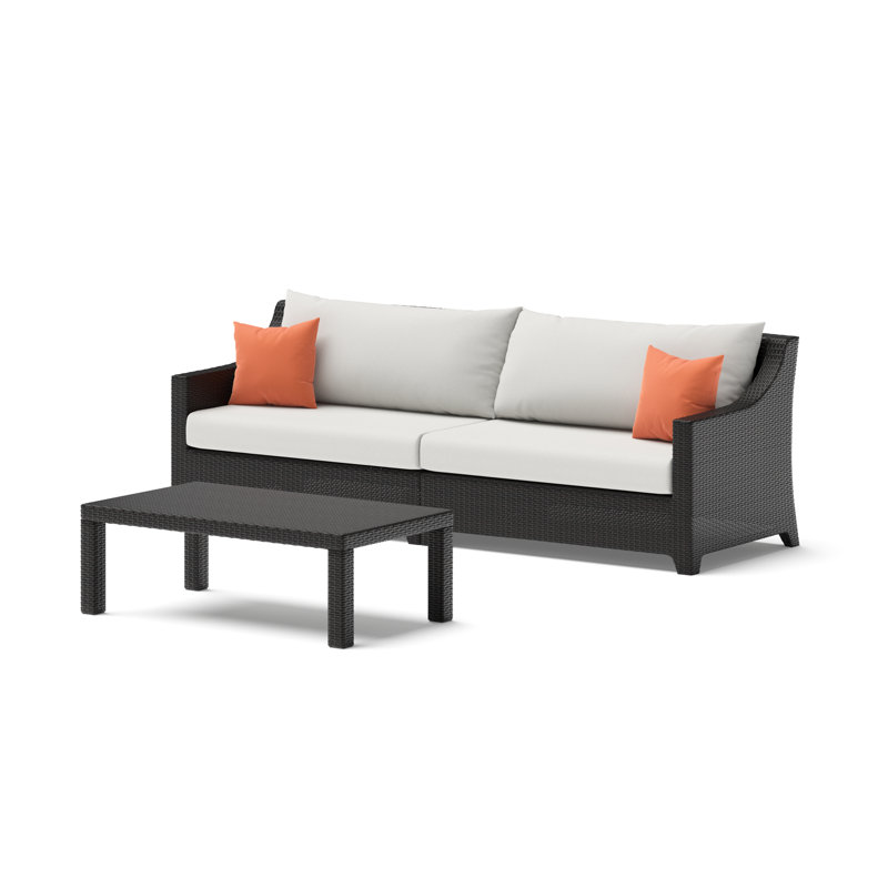 Cairey Sunbrella Outdoor Sofa & Coffee Table - Cast Coral, Cast Coral/Orange