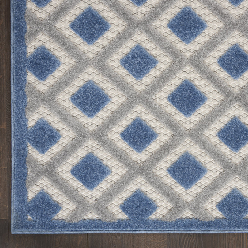 Tapis intérieur / extérieur bleu / gris Amamda, Rectangle 9 pi 6 po x 13 pi