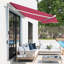 Auvent de terrasse de 10 pi x 8 pi avec résistance à l'eau, cadre en aluminium et fonctionnement manuel, parasol de patio rouge pour balcon, protection de cour, manivelle, terrasse, balcon