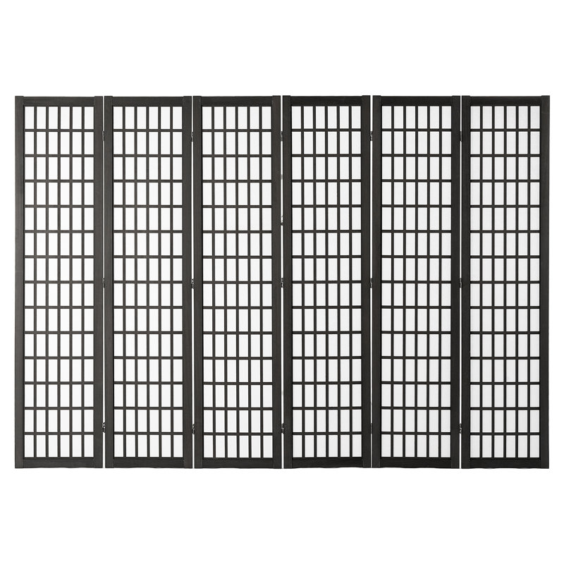 Paravent à 6 panneaux pliable, cloison noire de style japonais pour la décoration intérieure dans la maison et la chambre à coucher, paravent portatif en bois massif respirant à 360 °, écran de 95 pouces Office Easy