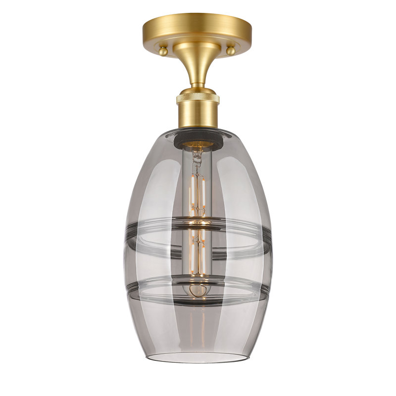 Plafonnier semi-encastré 1 lumière Ballston - Abiagael, Gris fumée clair, H 9,38 po x l 5,88 po x P 5,88 po, Or satiné
