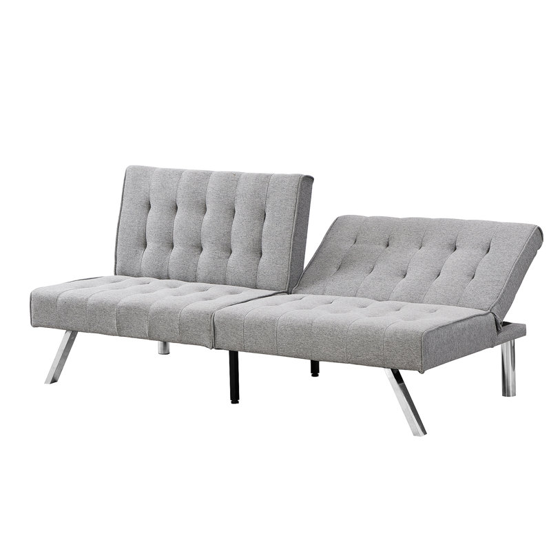 Wood Frame Stainless Leg Futon Sofa bed Convertible Futon Foldable Sofa, Gray Fabric