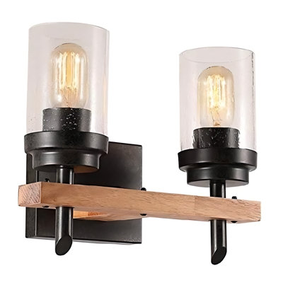 2-Light 10.4"H Black Accents Wall Sconce With Seeded Glass Shade