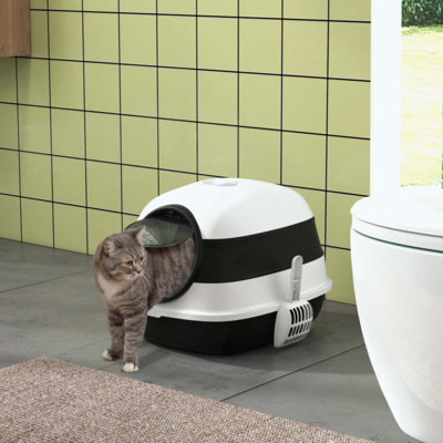 Bac à litière pour chat avec couvercle, bac à litière couvert avec côtés hauts, assainisseur d'air, grand bac à litière à double entrée, pliable, facile à nettoyer