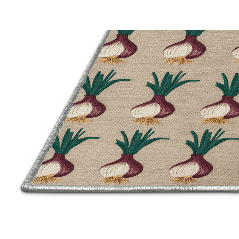  Tapis lavable avec légumes et échalotes, Rond 7 pi