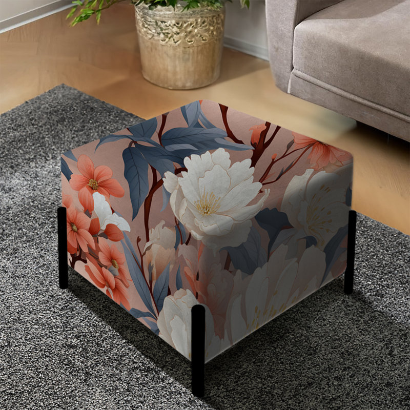 Motif botanique japonais de jardin zen - repose-pieds carré floral