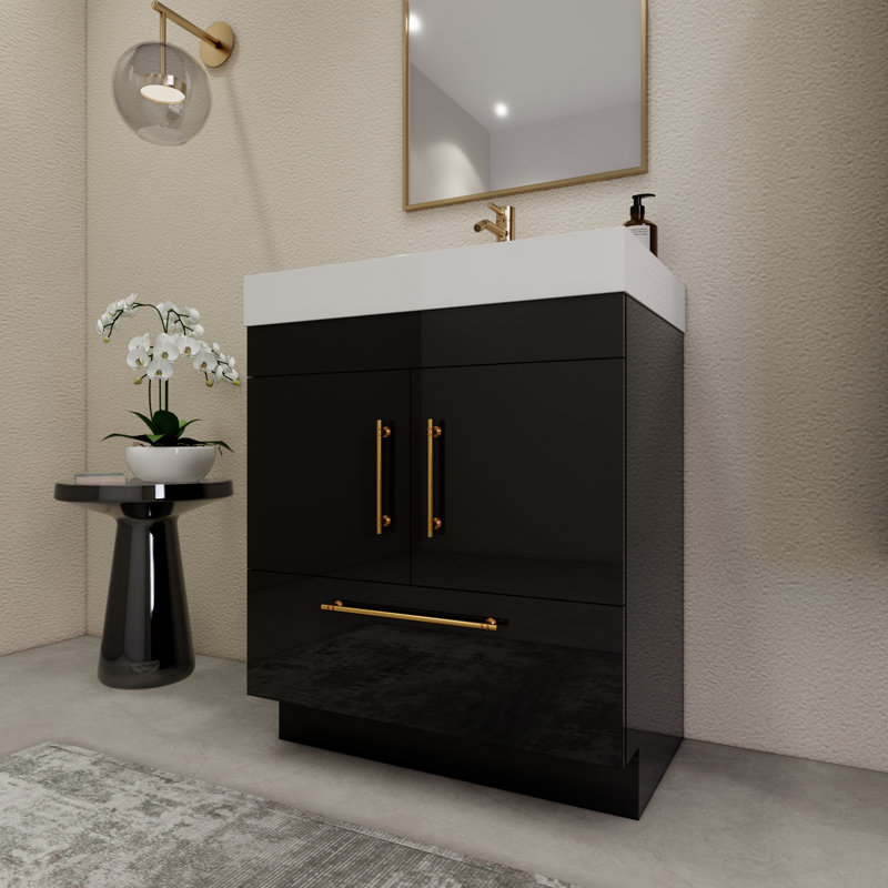 30'' Single Bathroom Vanity with Acrylic Top, Glossy Black