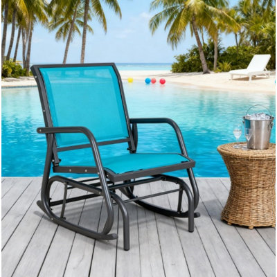 Fauteuil oscillant en acier avec accoudoirs courbés, fauteuil oscillant d'extérieur pour porche, jardin, bord de piscine, balcon
