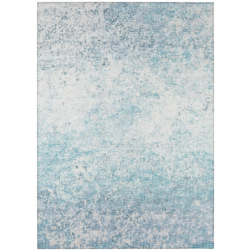Tapis abstrait bleu / blanc tissé à la machine Zamarie, Rectangle 8 pi x 10 pi
