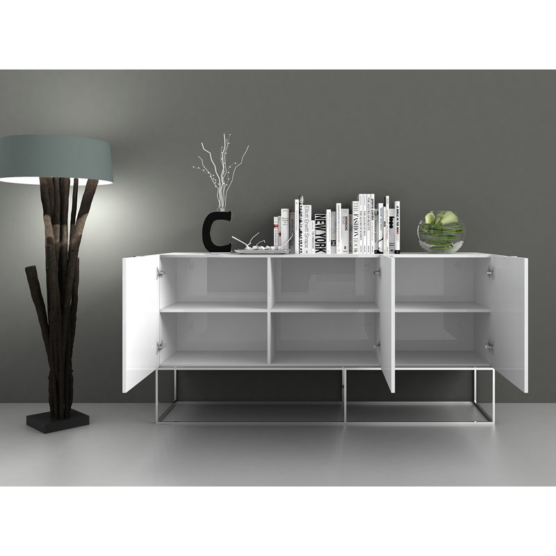 Buffet Iefan en porcelaine marbrée blanche avec rangement.
