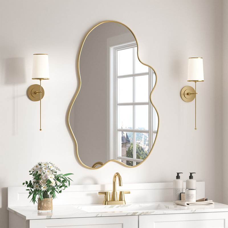 Miroir mural irrégulier à cadre doré - Miroir de décoration asymétrique moderne, 35,4 po x 23,6 po