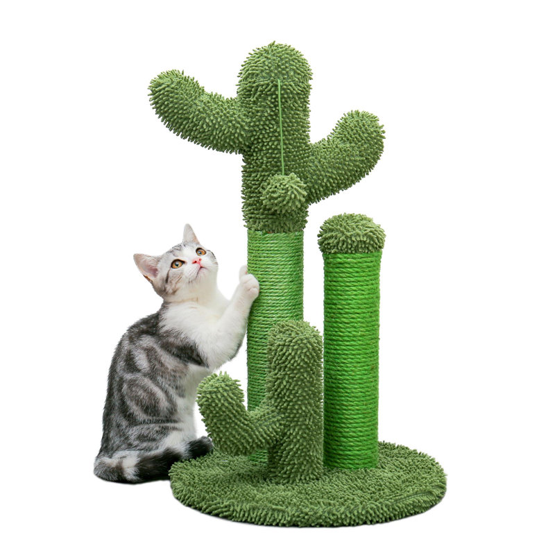Joli pot à griffer en forme de cactus, H 23 po x l 12,6 po x L 12,6 po, Vert