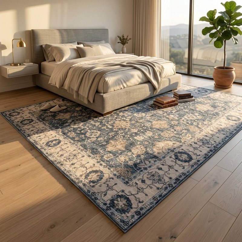 Rectangle 200 cm x 290 cm Oriental Cotton Area Rug, Blue Grey