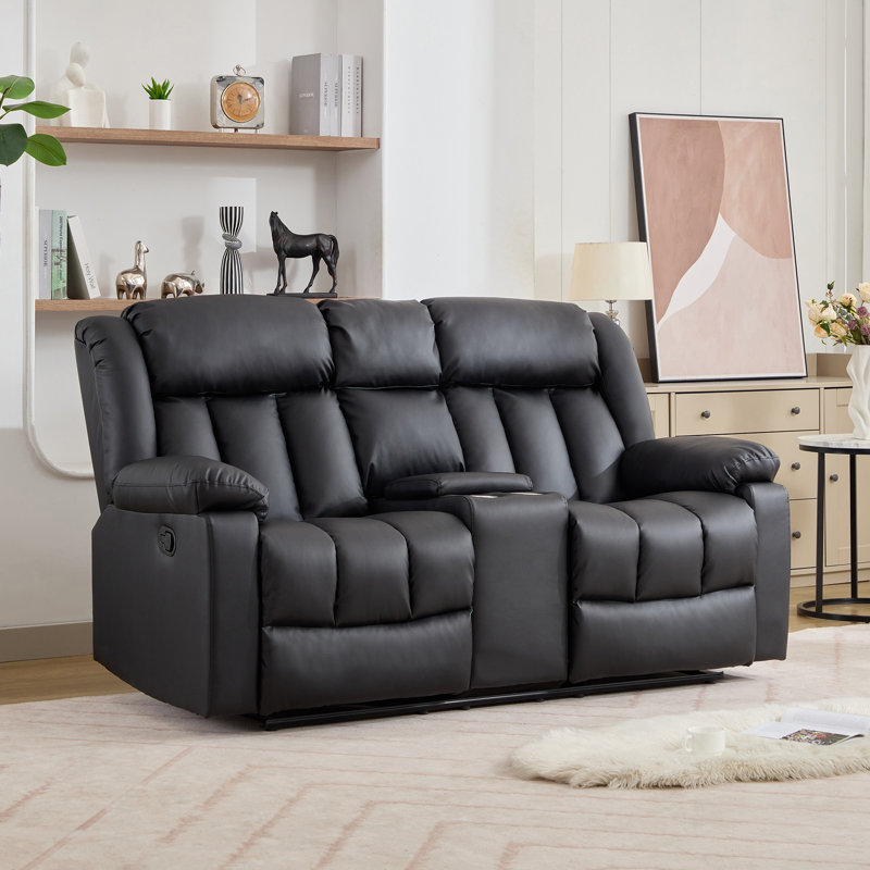 Sheridan 2 Seat Recliner Sofa with Central Console, Black
