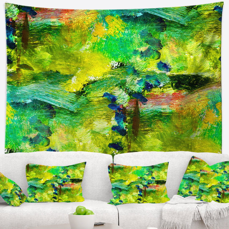 Tapisserie abstraite de texture vert d'afrique, H 50 po x l 60 po