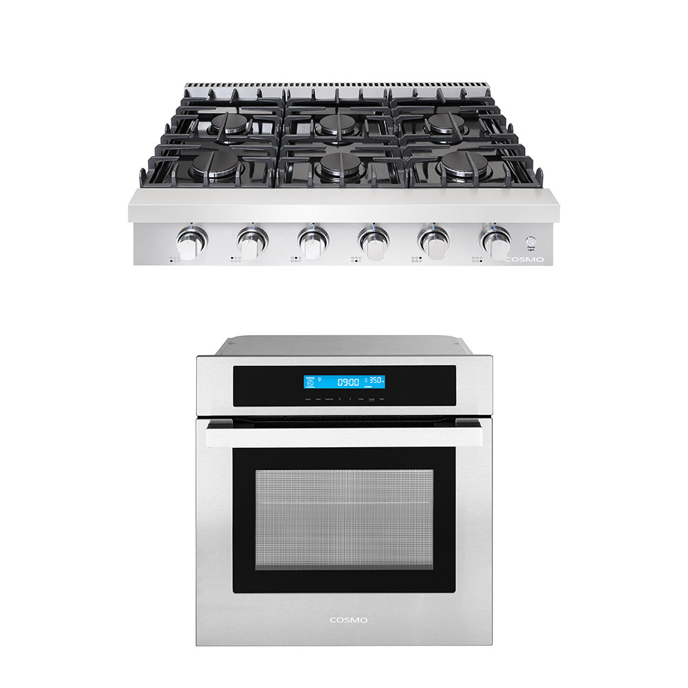 2 Piece 36" Gas Cooktop & 24" Electric Wall Oven Set Cosmo