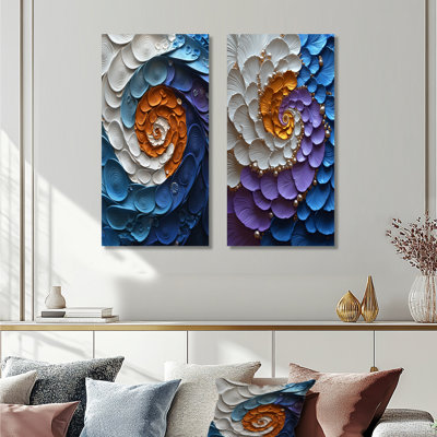 «Mauve et bleu», ensemble de 2 pièces d'art mural spirales abstraites Spiral III