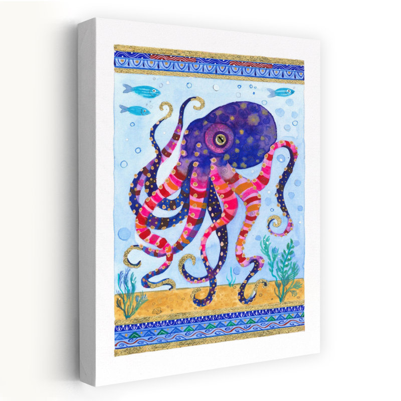 Impression sur toile pieuvre colorée, H 60 po x l 40 po