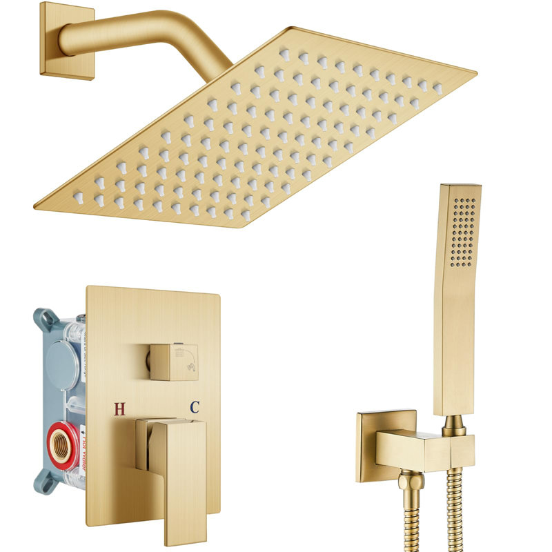 8-Inch Square Rain Shower Head, Handheld Shower, 59-Inch Shower Hose, Shower Arm, Handheld Holder, Polished Chrome