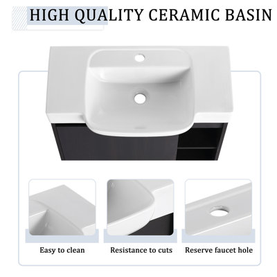 Meuble-lavabo mural 28 po avec lavabo en céramique blanche et porte à fermeture en douceur, emballage KD