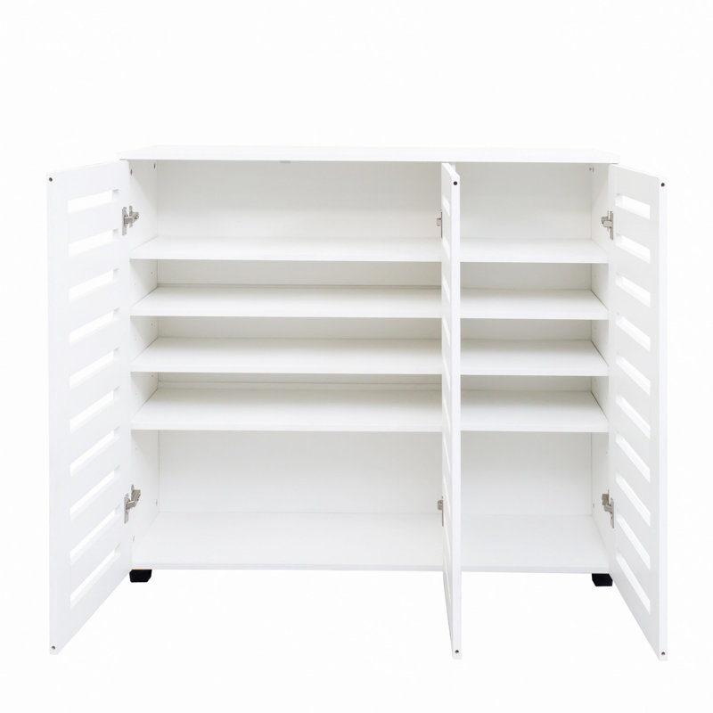 4-Tier Storage Shoe Cabinet with Louvered Doors, White