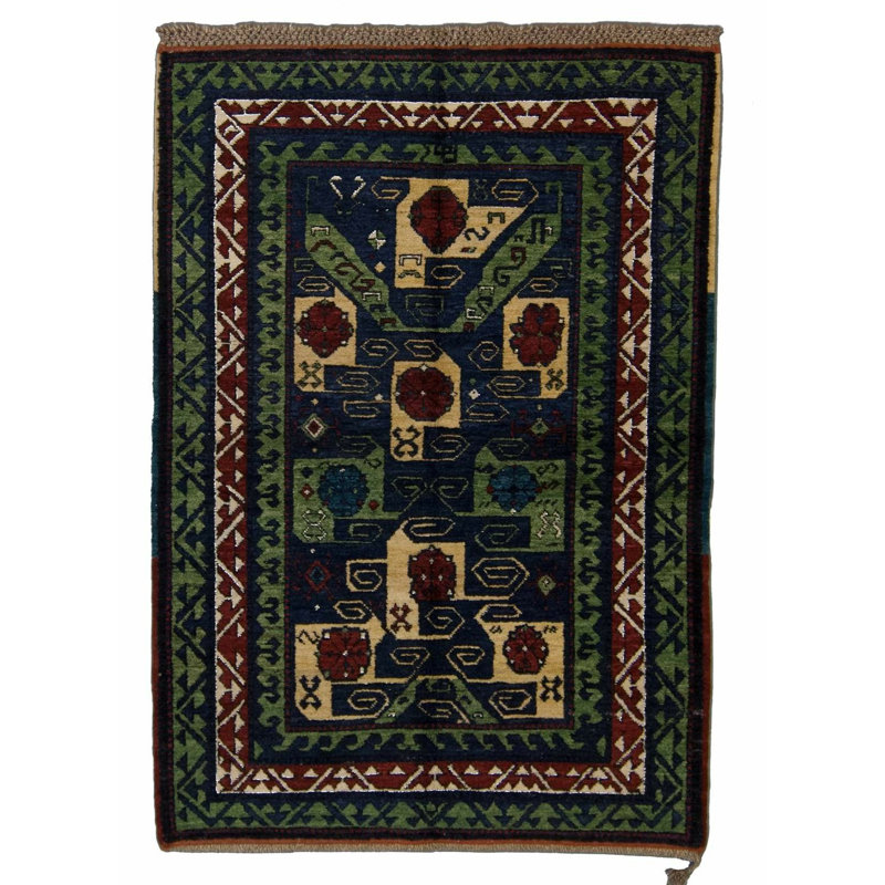 Pinwheel Kazak II Wool Southwestern Area Rug in Green/Blue