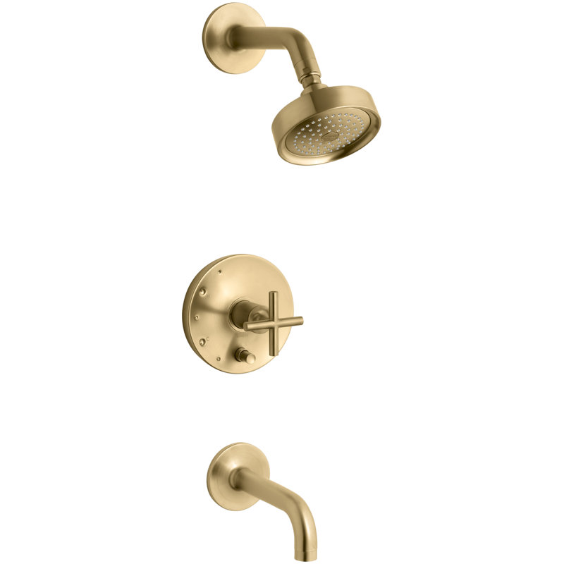 Purist® Rite-Tub and Shower Faucet, Vibrant Brushed Nickel, Scroll Handle