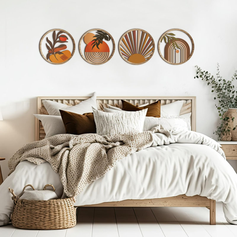 Décoration murale bohémienne ronde en bois 4 pièces