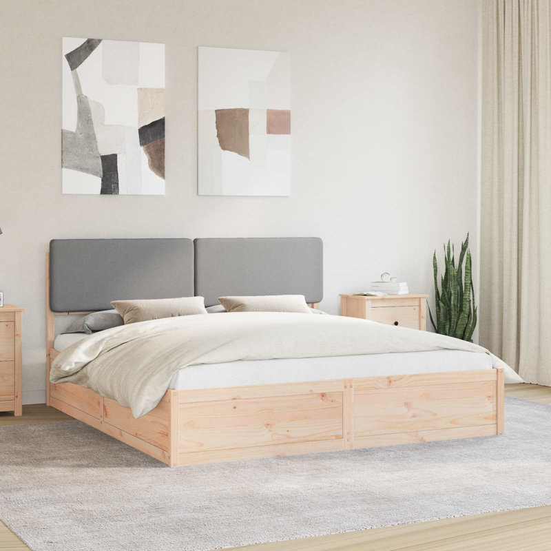 Solid Wood Bed Frame, 200 x 200cm, Natural/Light Grey