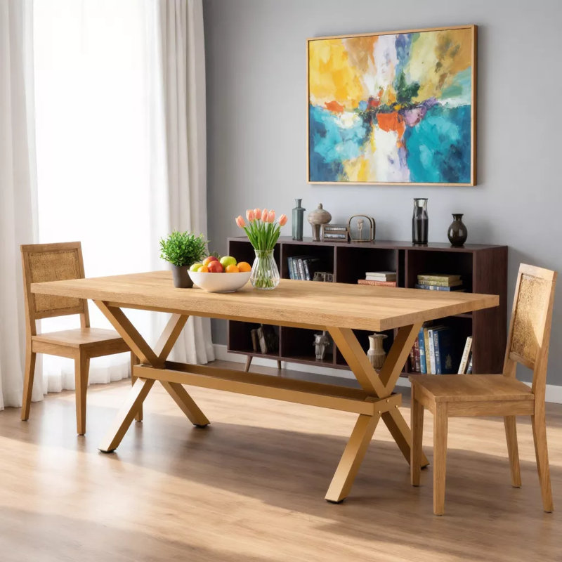 Table de salle à manger en bois et bois aggloméré avec support en bois clair pour table basse