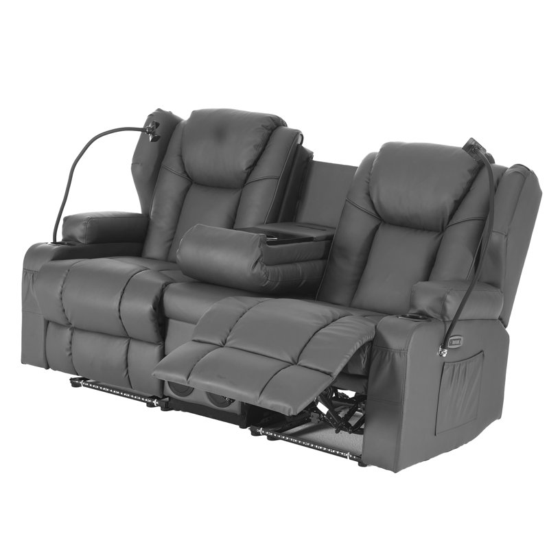 Reclining Loveseat, Leather Double Recliner Sofa With Side Pocket, zero clearance recliner  Loveseat Recliner For Living Room, RV, Home Theater