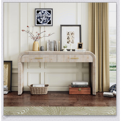 Console à silhouette rétro unique avec style ouvert, deux tiroirs supérieurs, parfaite pour un décor rétro et moderne