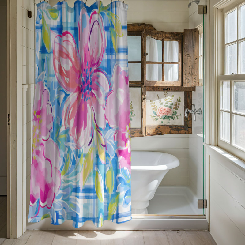 Plaid Floral Blossoms - Rideau de douche standard 1 pièce, H 74 po x l 71 po