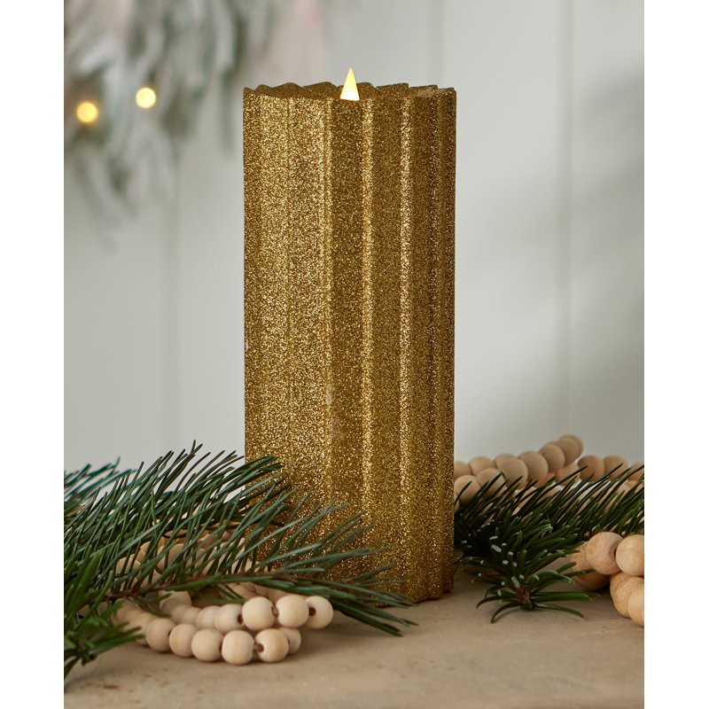 Bougie sans flamme à paillettes Sutton, Pilier 8 po x 4 po