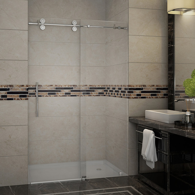 Porte de douche coulissante simple sans cadre H 75 po Langham, Acier inoxydable