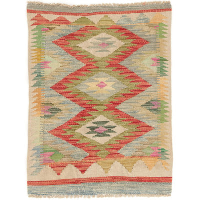 Rectangle 60 cm x 90 cm Geometric Wool Hand Woven Kilim