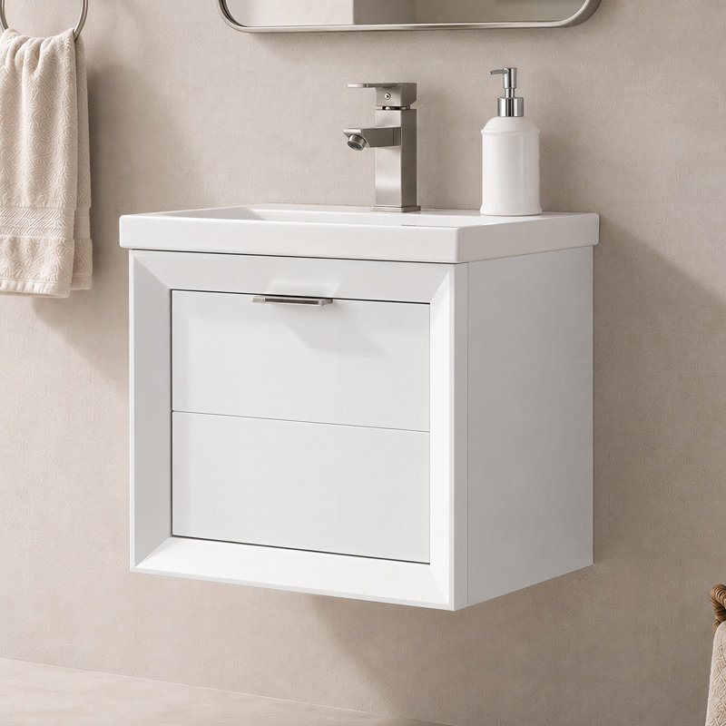 Draven 20'' Modern Wall-Mounted Single Bathroom Vanity with Ceramic Top, White