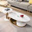 Table basse moderne moderne de 2 personnes - Tables de salon ovales et rondes avec tiroir en plastique imitation marbre et structure métallique ferme Assemblage facile et composition déclarés