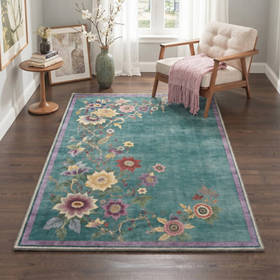 Tapis d'intérieur vert lavable à la machine Valencia avec envers antidérapant