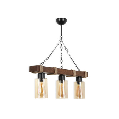 Lustre 3 lumières en bois à hauteur ajustable avec capuchon en verre