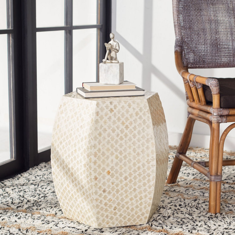 Contemporary Gerbitz White Capiz Shell End Table –Moroccan Trellis Accent Side Table for Living Room